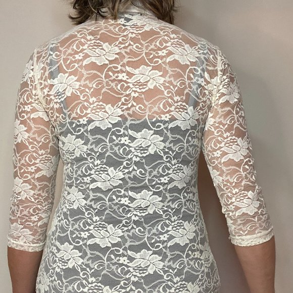 Lacy Stretchy Ivory Shirt - Picture 3 of 5